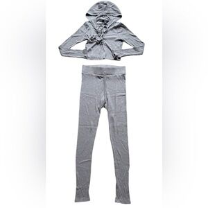 Lavender Rib Knit Streetwear Society Matching Set Cropped Hoodie and Leggings
